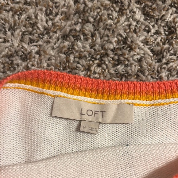 LOFT Orange and White Crew Neck Sweater with Pineapple Graphic - Picture 4 of 4